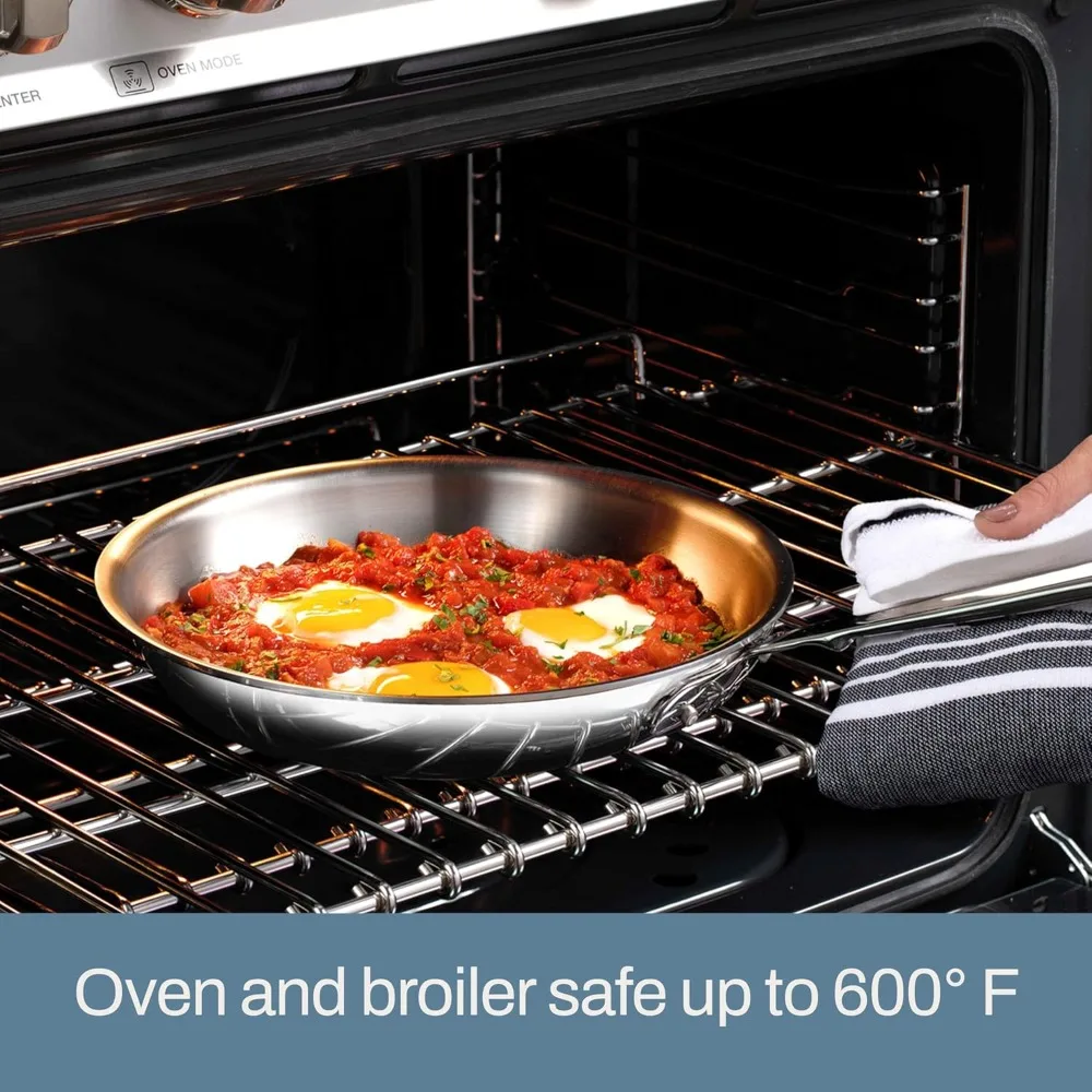 12" D3 3-Ply Stainless Steel Fry Pan – Induction, Oven & Broiler Safe, Durable Cookware - Image 6