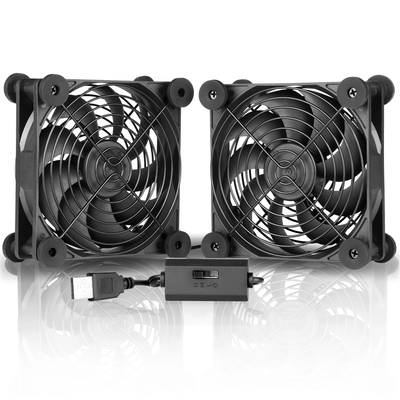 SXDOOL Quiet Dual 120mm 5V USB PC Fan with Speed Controller for Desktop/Laptop