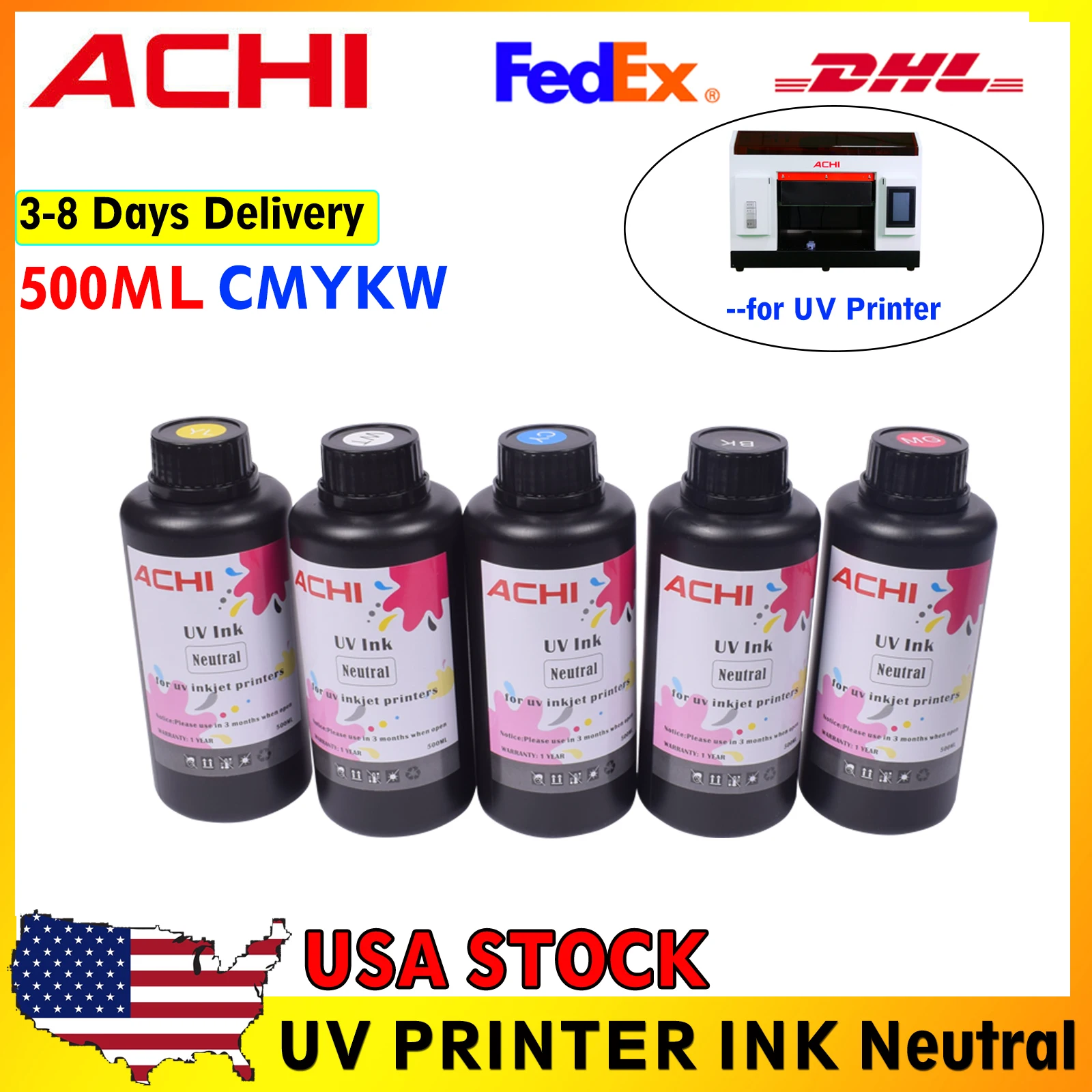 500ML LED UV Ink for Flatbed Inkjet Printer, Neutral for Glass & Phone Case