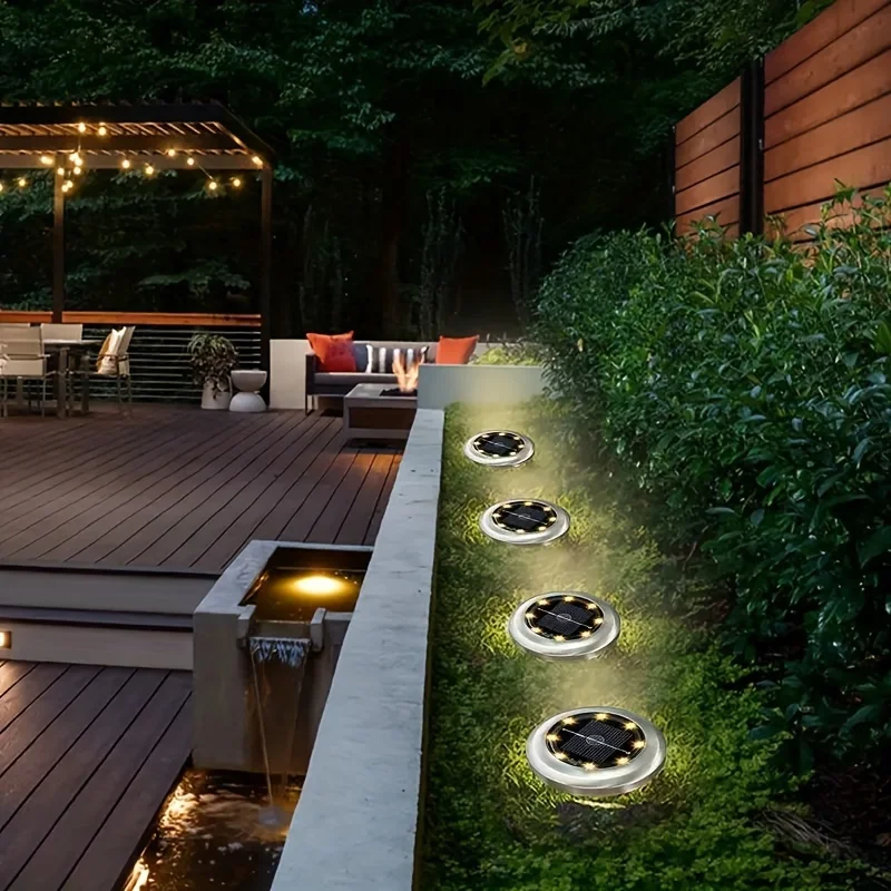 8PCS Solar Disk Lights – 8 LED Outdoor Garden Underground Deck Spotlights - Image 2