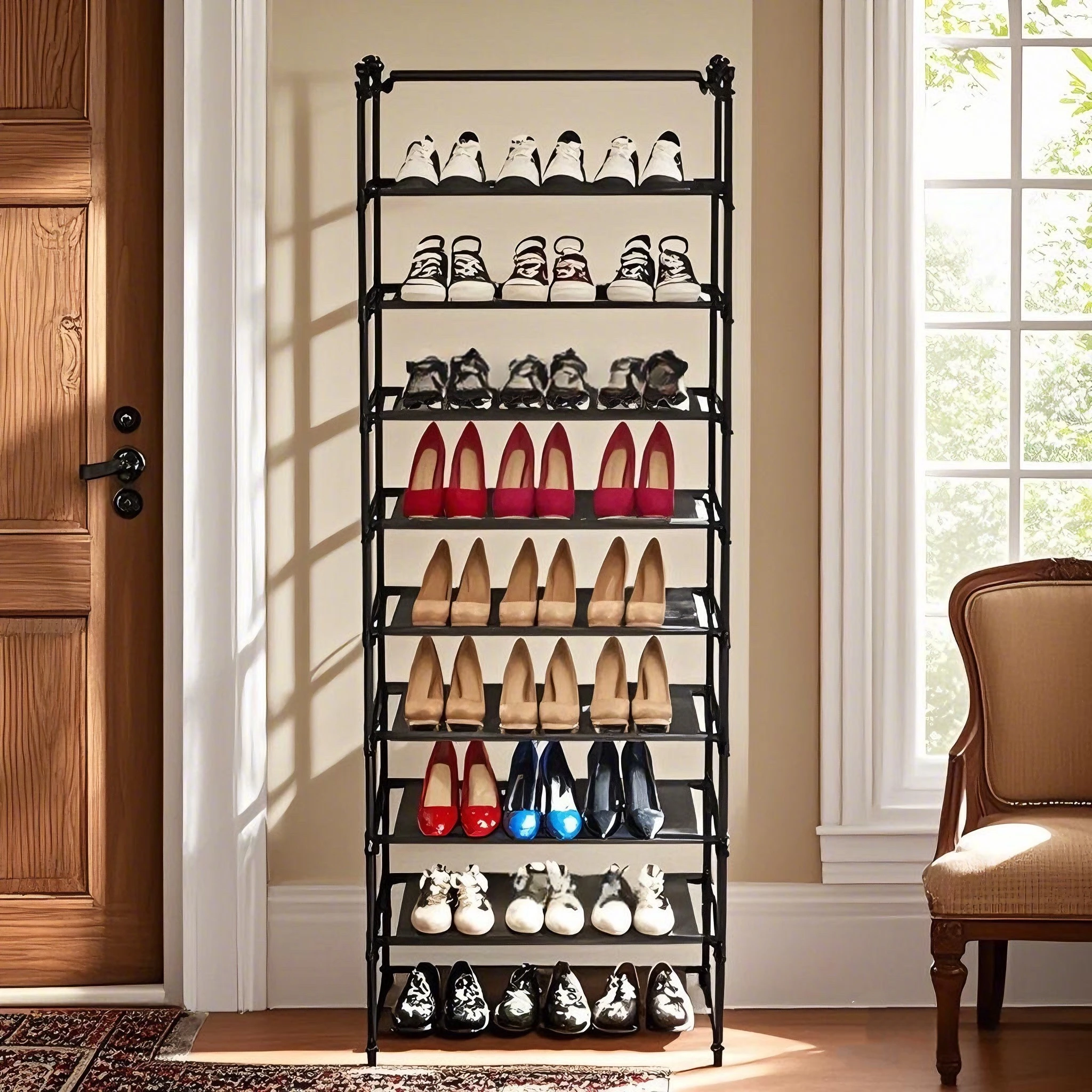 10-Tier Stackable Shoe Rack, Stainless Steel Frame Holds 50 Pairs of Shoes - Image 2