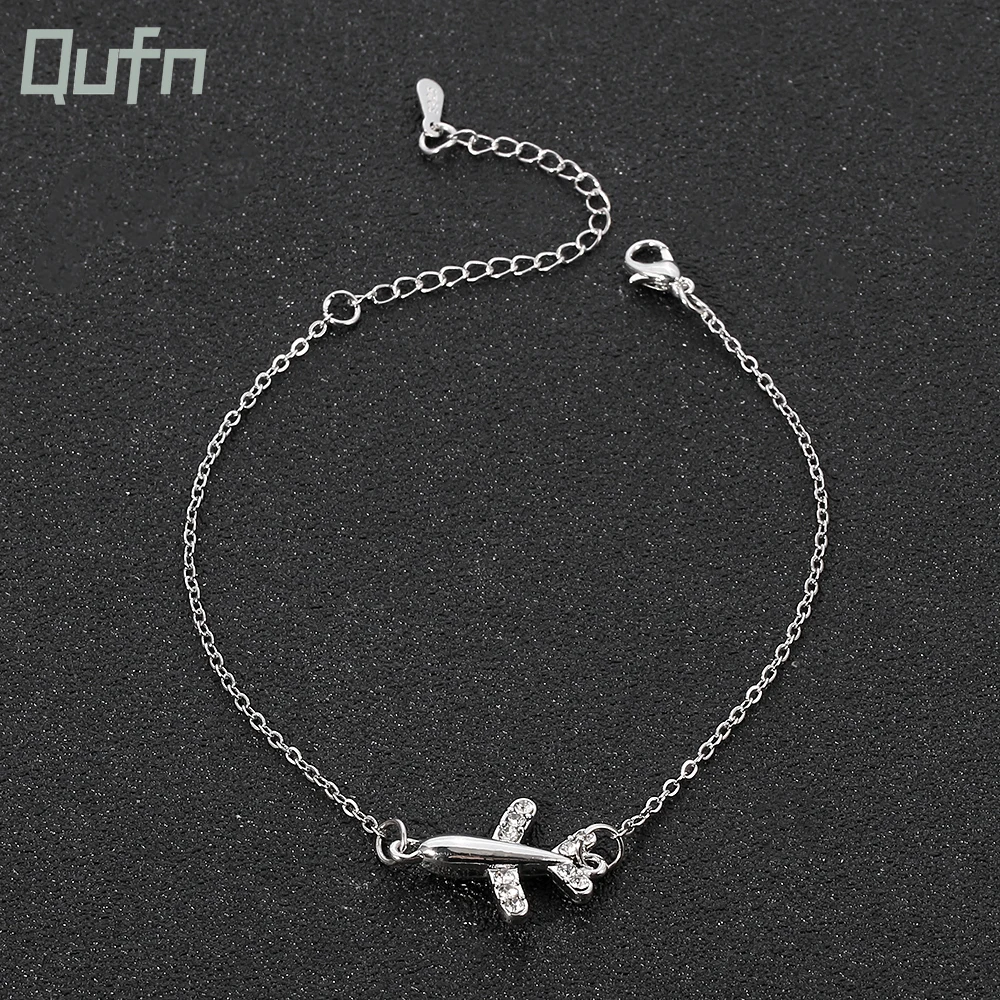 14K Solid Gold Airplane Charm Bracelet – Dainty Travel Gift for Her