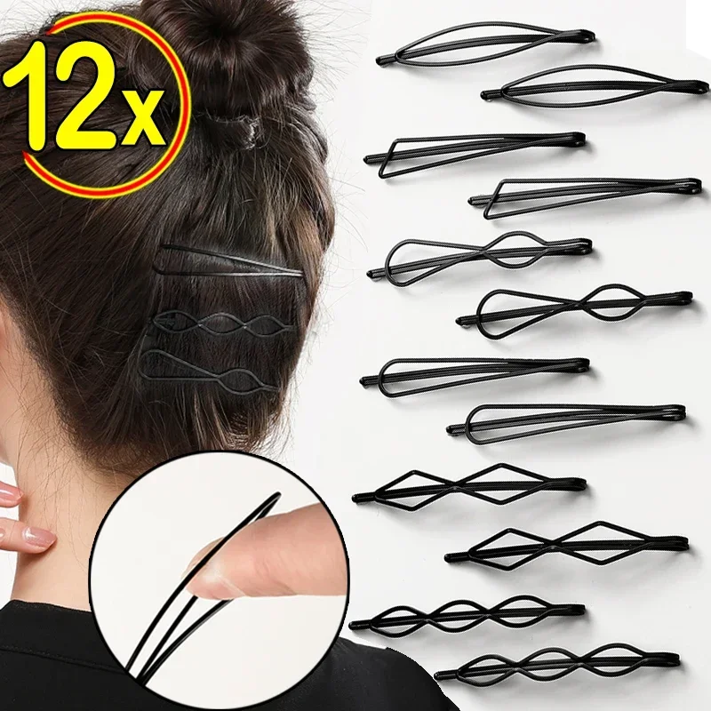2024 Fashion Black Wavy Bobby Pins Metal Barrettes Invisible Hairgrip Clips Accessories