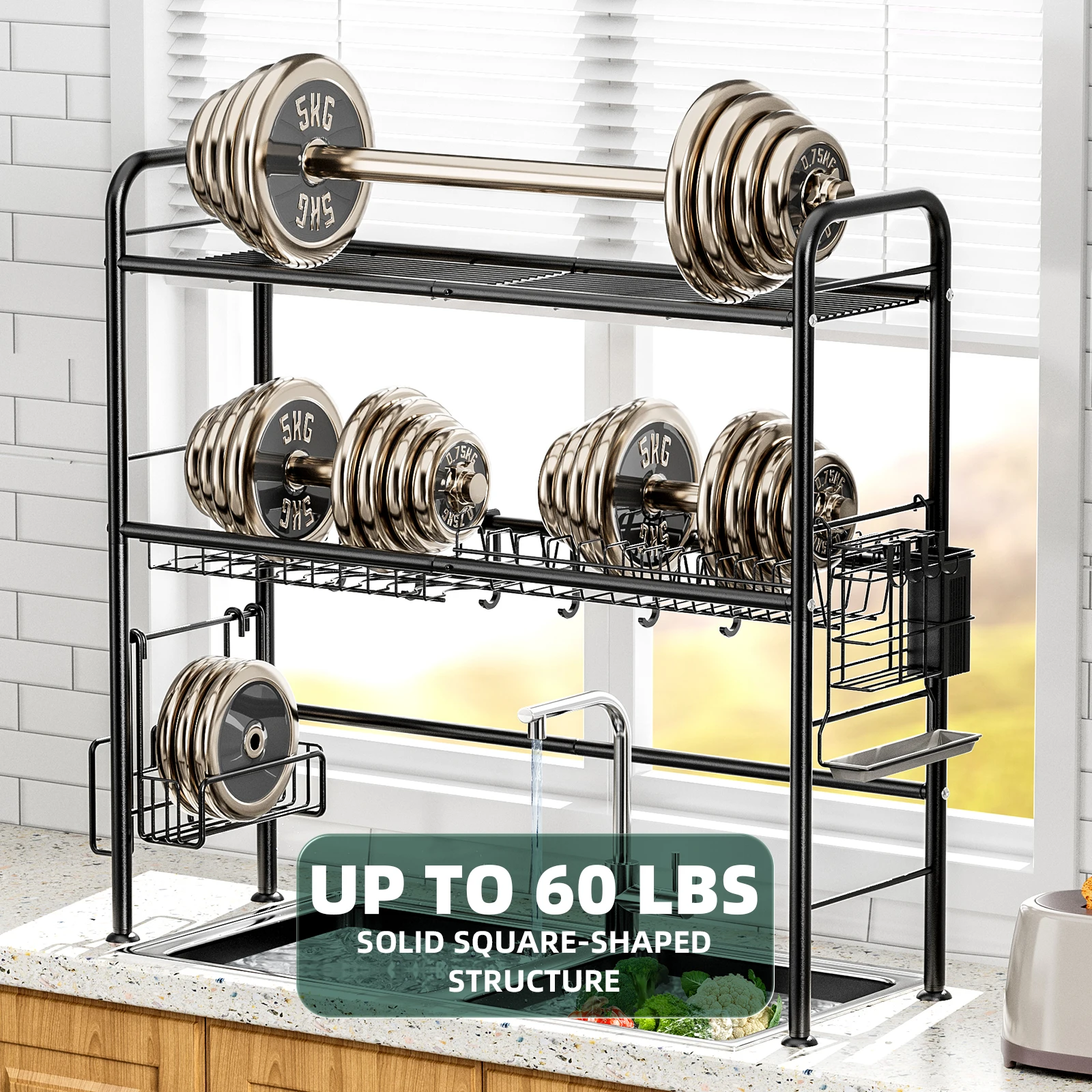 2-Tier Over the Sink Dish Drying Rack – Space-Saving Kitchen Counter Organizer - Image 5