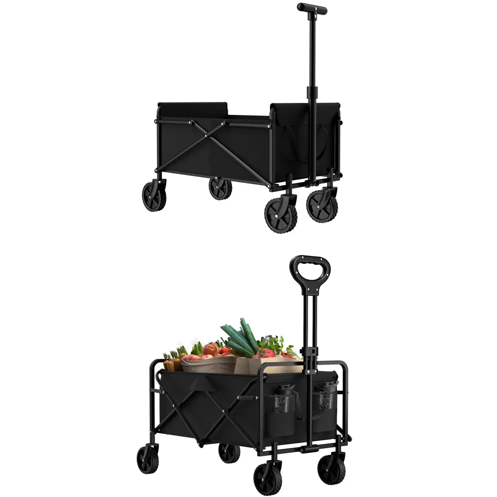 Garden Handcart with 4 Foldable Wheels, Portable for One-Handed Cargo Transportation
