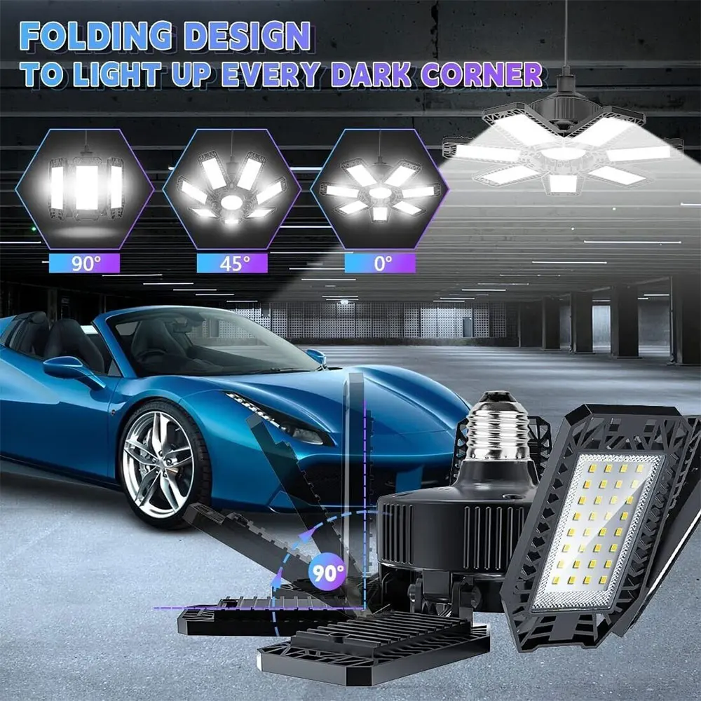 Deformable LED Garage Light – 7-Panel Adjustable Ceiling Lamp for Workshop - Image 3