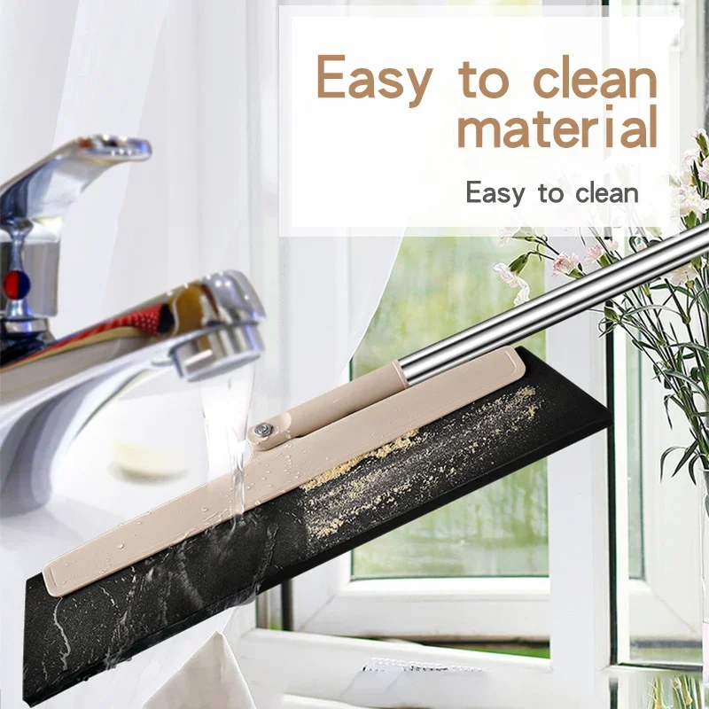 Bathroom special broom Easy and convenient Sweep Dust Hair Bathroom Wiper Broom Stainless steel handle 180-degree rotating blade - Image 5