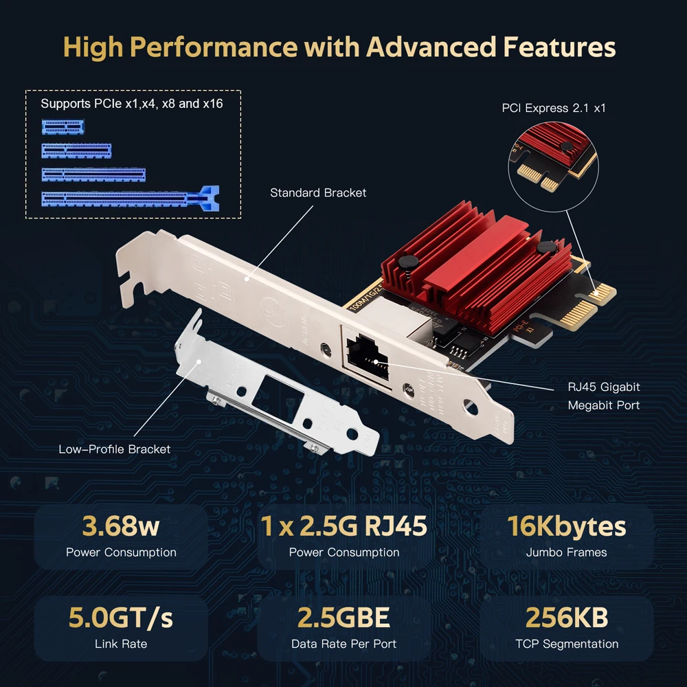 2.5G PCIe to RJ45 Network Adapter RTL8125 2500Mbps Gigabit Ethernet for PC - Image 6