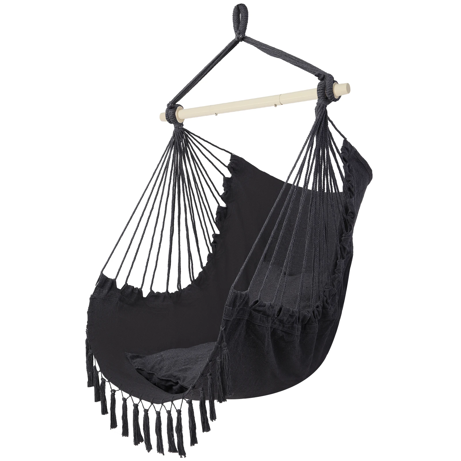 Gray Tassel Hanging Chair with Comfortable Pillow – Indoor Outdoor Swing - Image 3