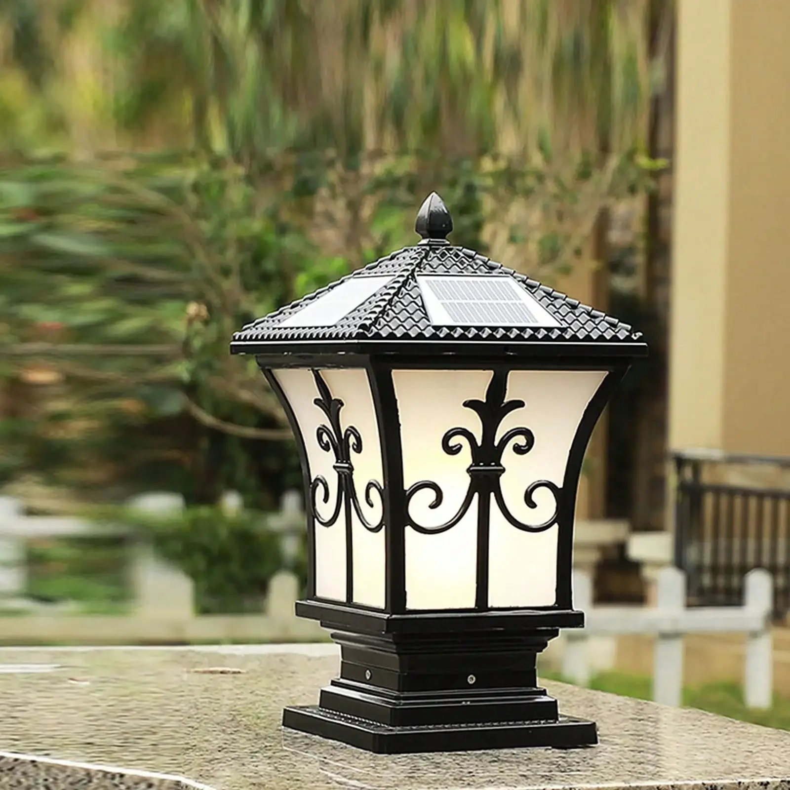 LED Solar Post Light Outdoor - Dusk to Dawn Vintage Style Solar Pillar Lamp - Image 2