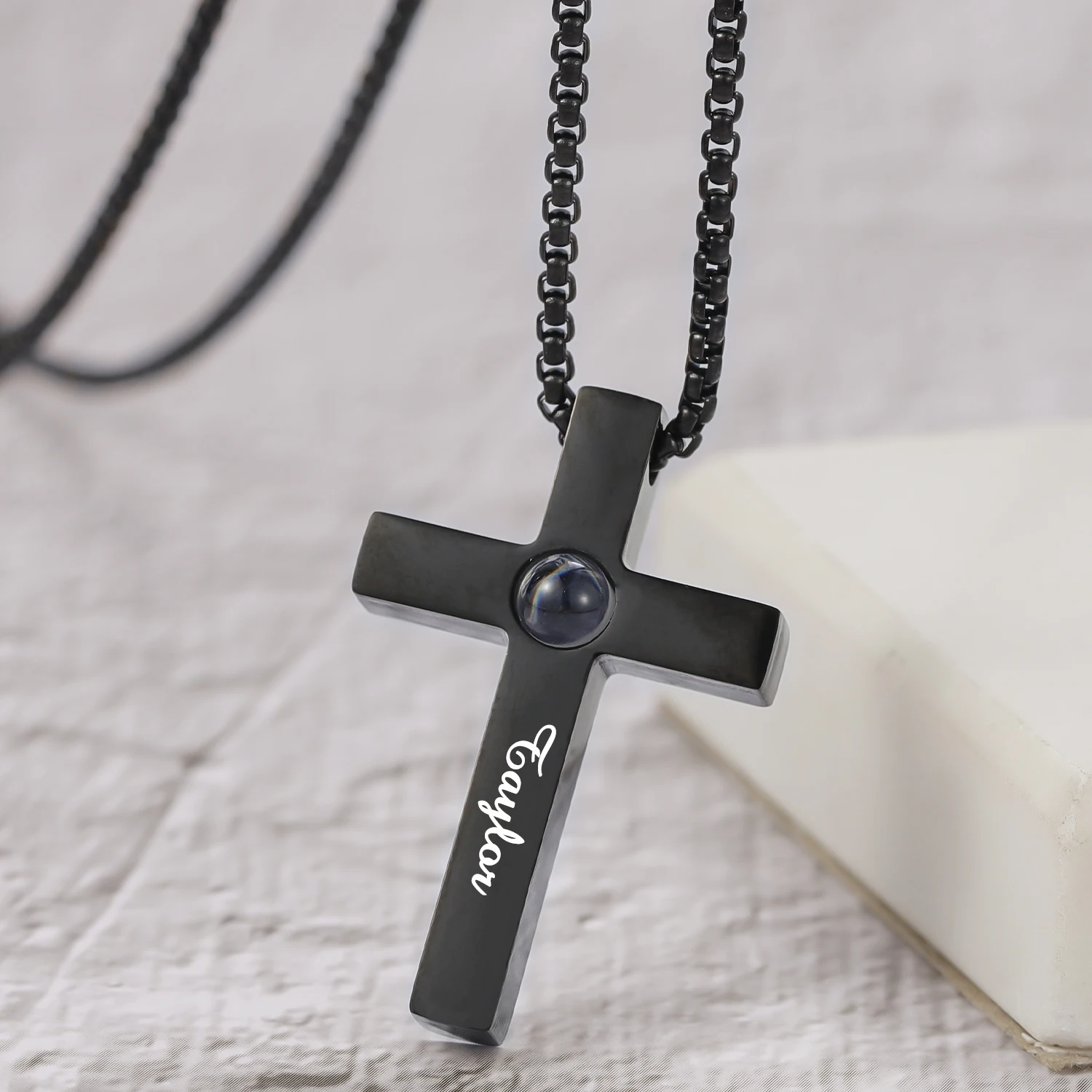 Personalized Cross Projection Necklace for Men – Custom Photo Gift - Image 2