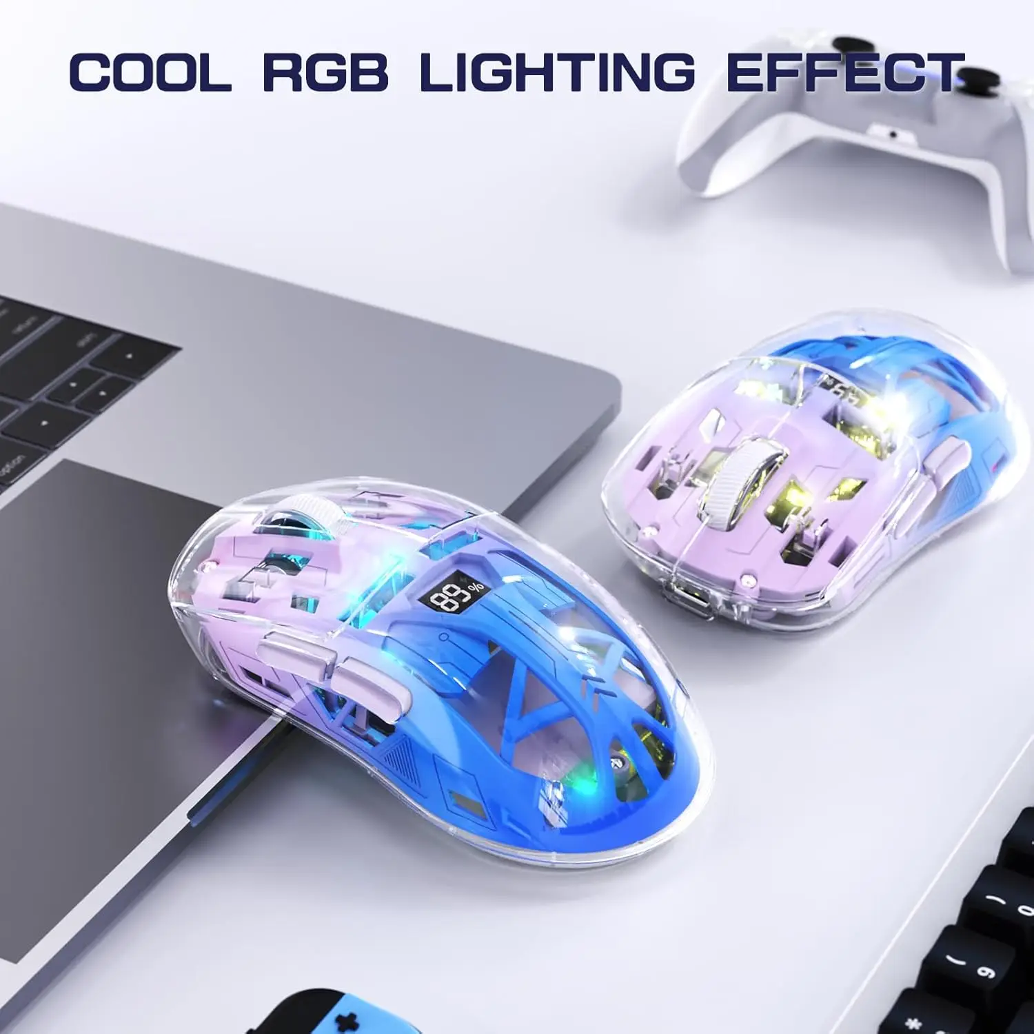 A2 Transparent Wireless Gaming Mouse, BT 5.0, RGB, 5 DPI, PixArt 3212 - Image 5
