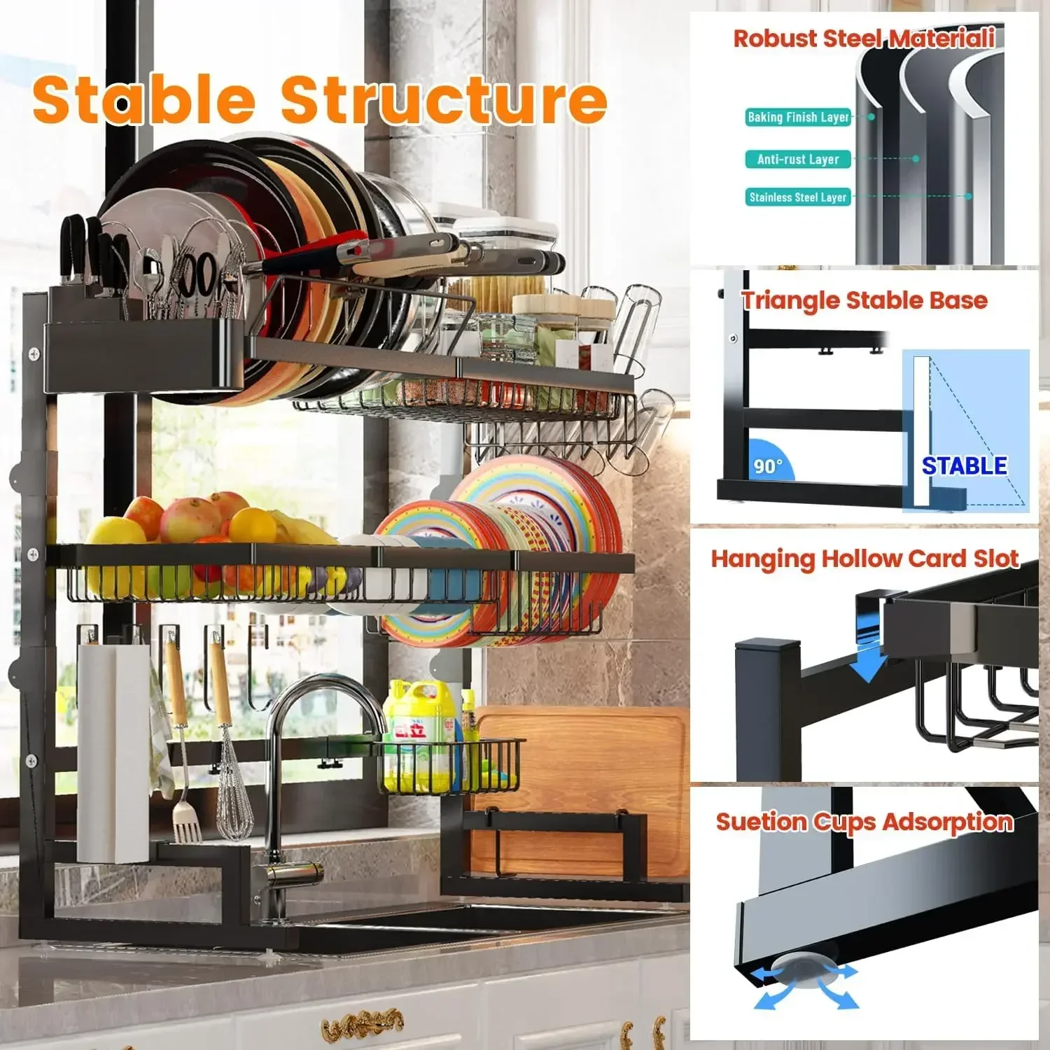 Over Sink Dish Drying Rack – Expandable Snap-On Design, Adjustable 31–39.5L x 12W x 34–38H inches - Image 5