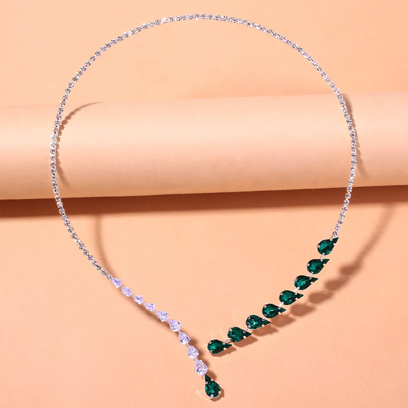 Stonefans Vintage Green Rhinestone Collar Choker – Crystal Bridal Pendant Necklace - Image 3