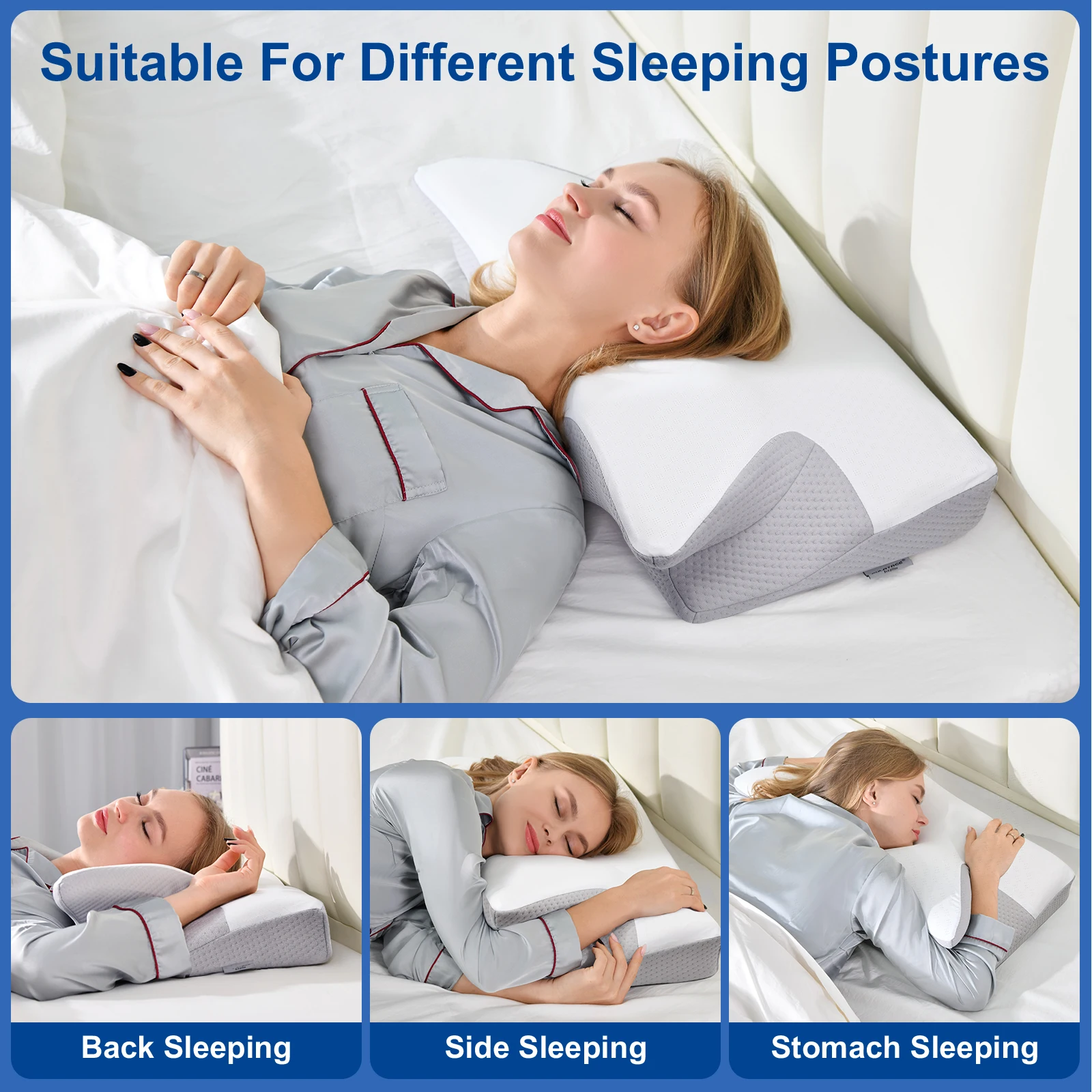 Pulatree Cervical Pillow for Neck & Shoulder Pain Relief, Ergonomic Memory Foam with Removable Pillowcase - Image 5