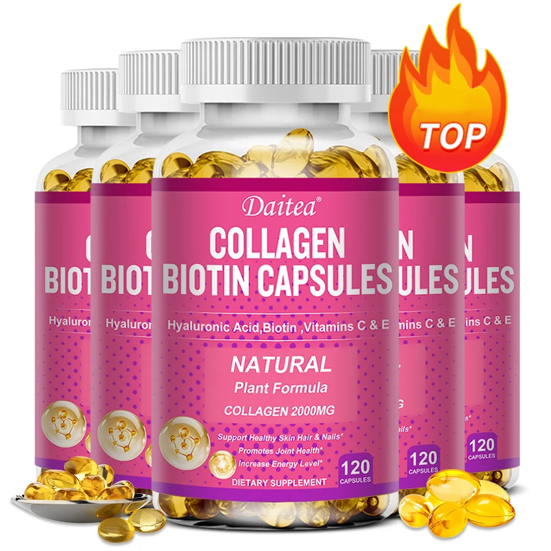 Collagen Biotin Supplement – Hyaluronic Acid, Vitamin C & E for Hair, Skin, Nails & Joint Support (Vegan Capsules)