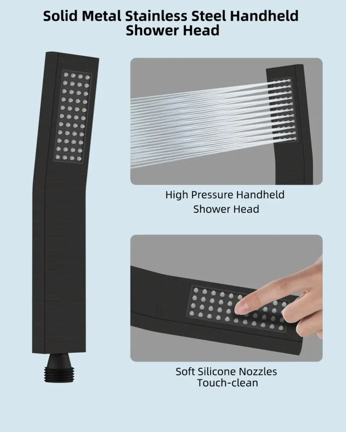 10" All Metal High Pressure Rainfall Shower Head, Handheld Wand & 71" Hose - Image 5