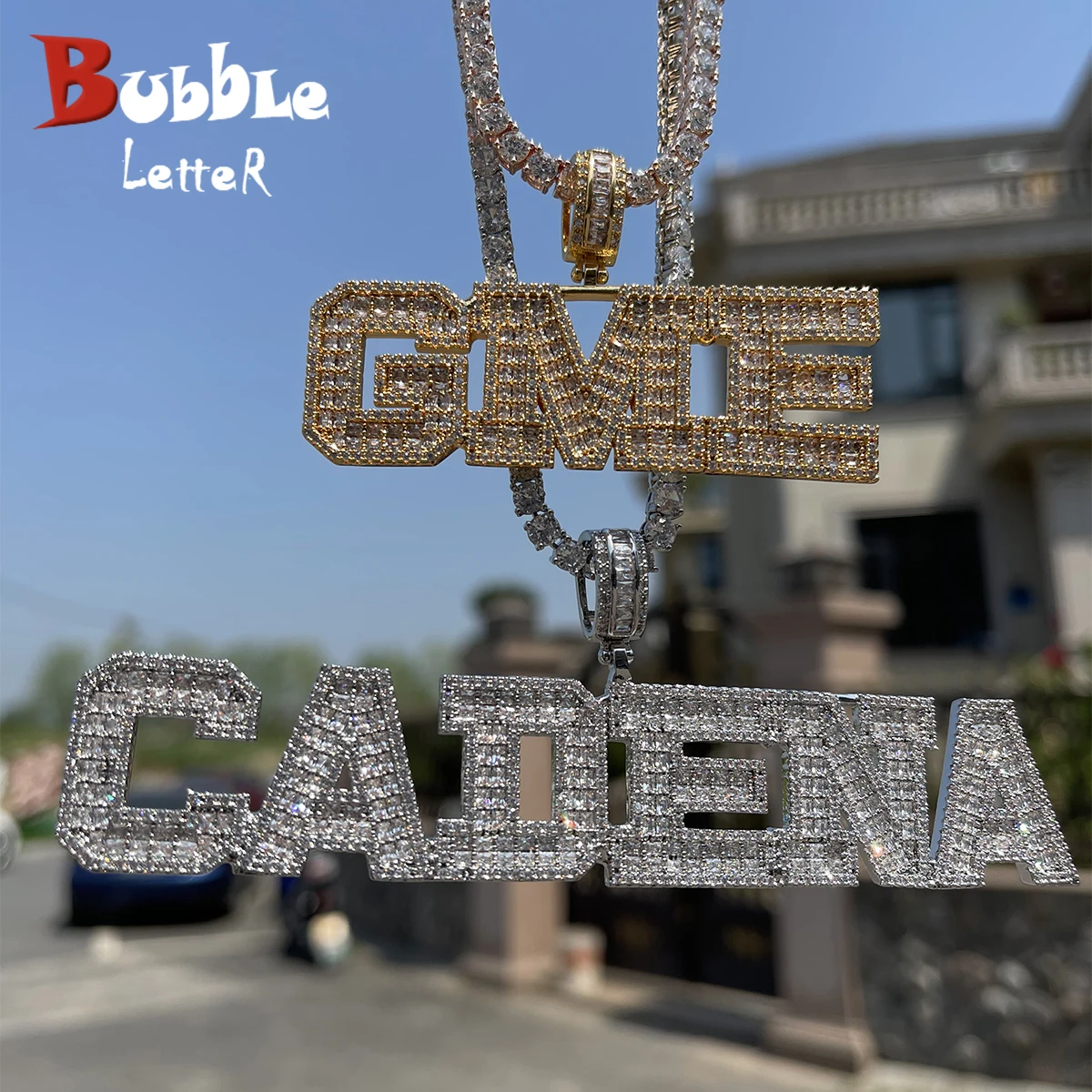 Custom Bubble Letter Name Necklace – Gold-Plated Hip Hop Pendant