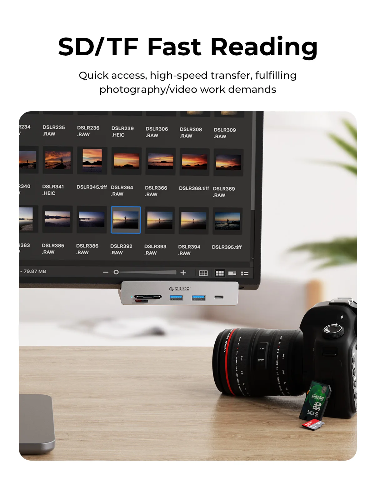 ORICO  7-in-1 Expansion Hub USB 3.2 10Gbps HUB with Power Supply Clip SD TF Card Fast Reading High Speed Transmission MH5PCM - Image 2