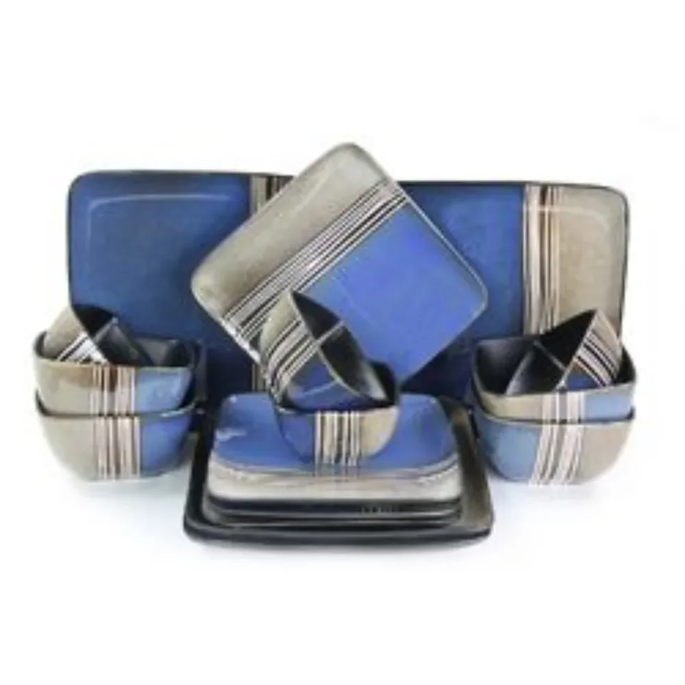 16-Piece Modern Premium Stoneware Set - Double Bowl Table Setting for 4
