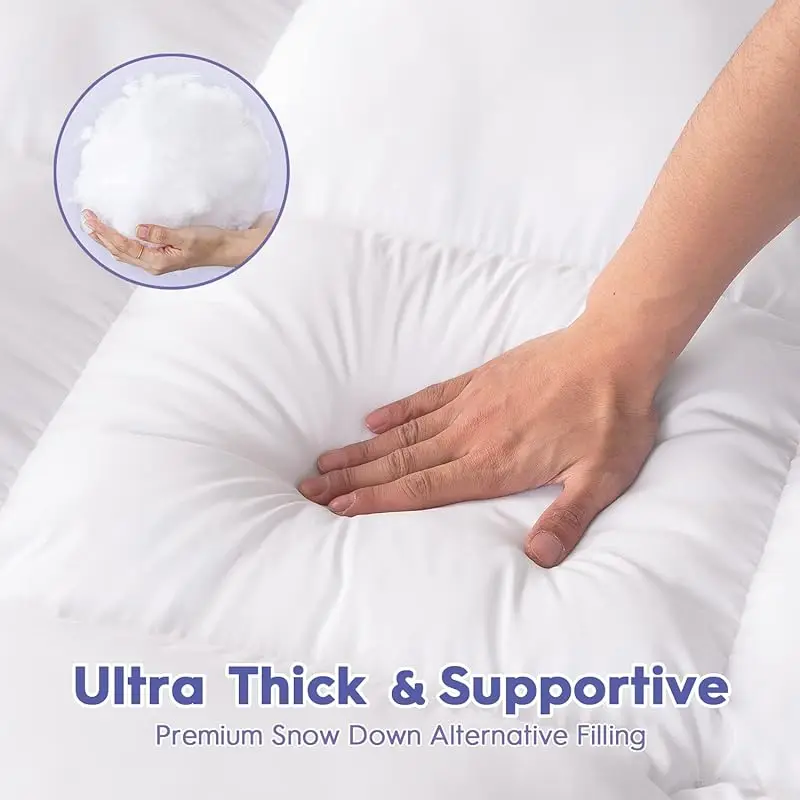 Extra Thick Mattress Topper, Mattress Pad Cover for Back Pain, Cooling Mattress Protector, Overfilled Down Alternative Filling - Image 6