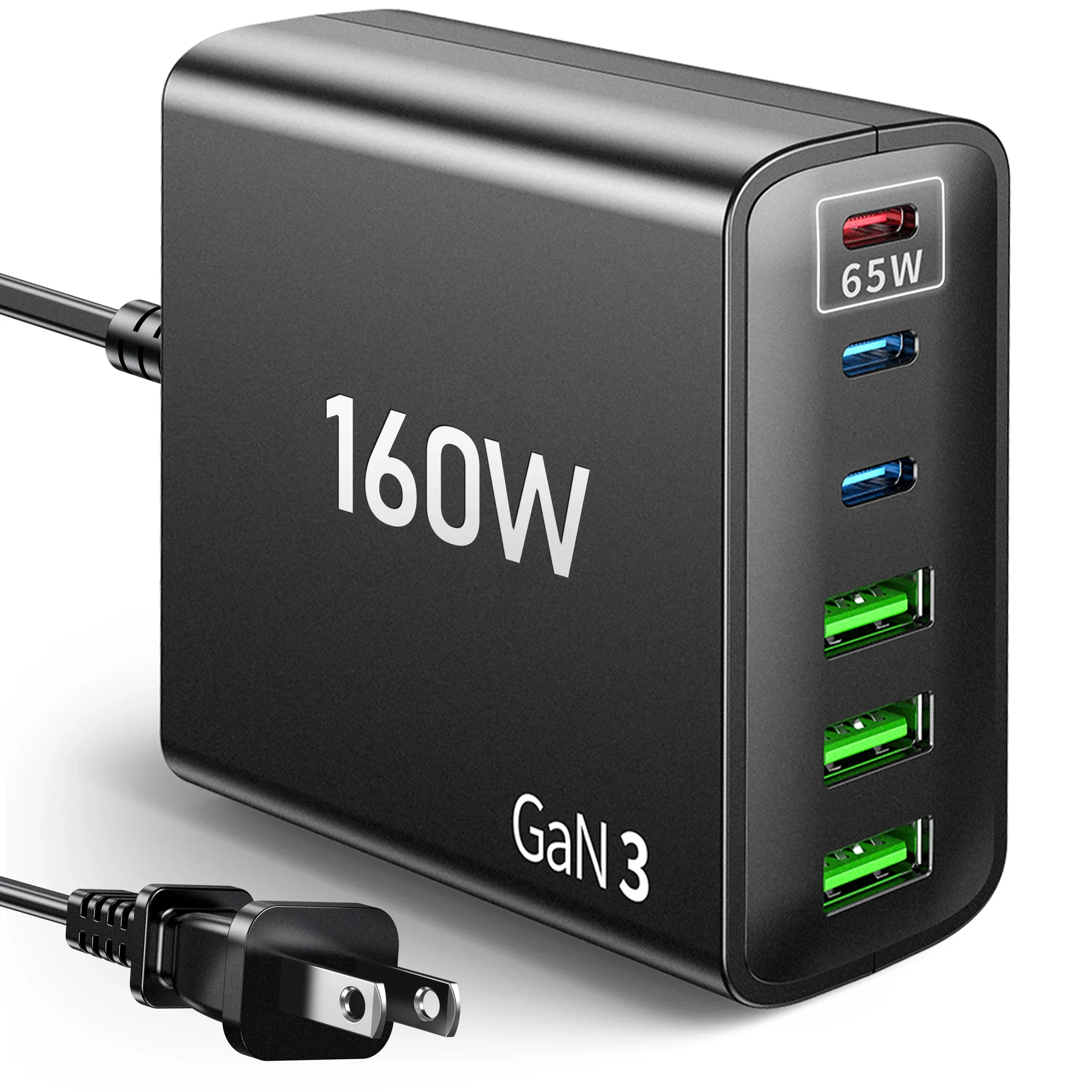 160W 6-Port GaN USB Fast Charger for iPhone, iPad, MacBook, Samsung, Android