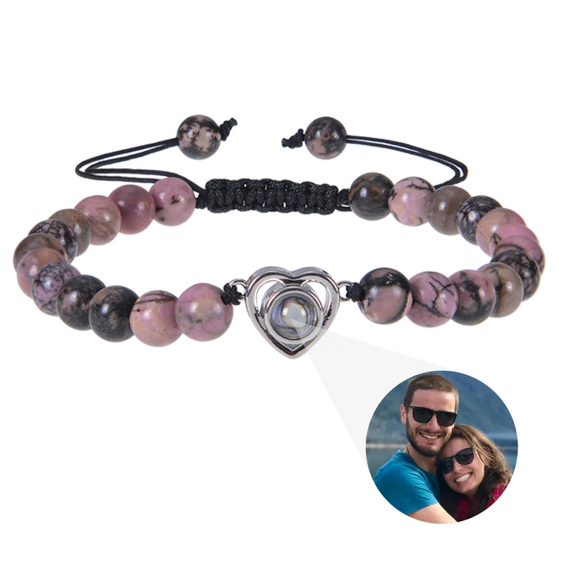 2023 New "I Love You" 100 Languages Bracelets Personalized Photo Projection Bracelet Custom Photo Natural Stone Couple Bracelet - Image 8