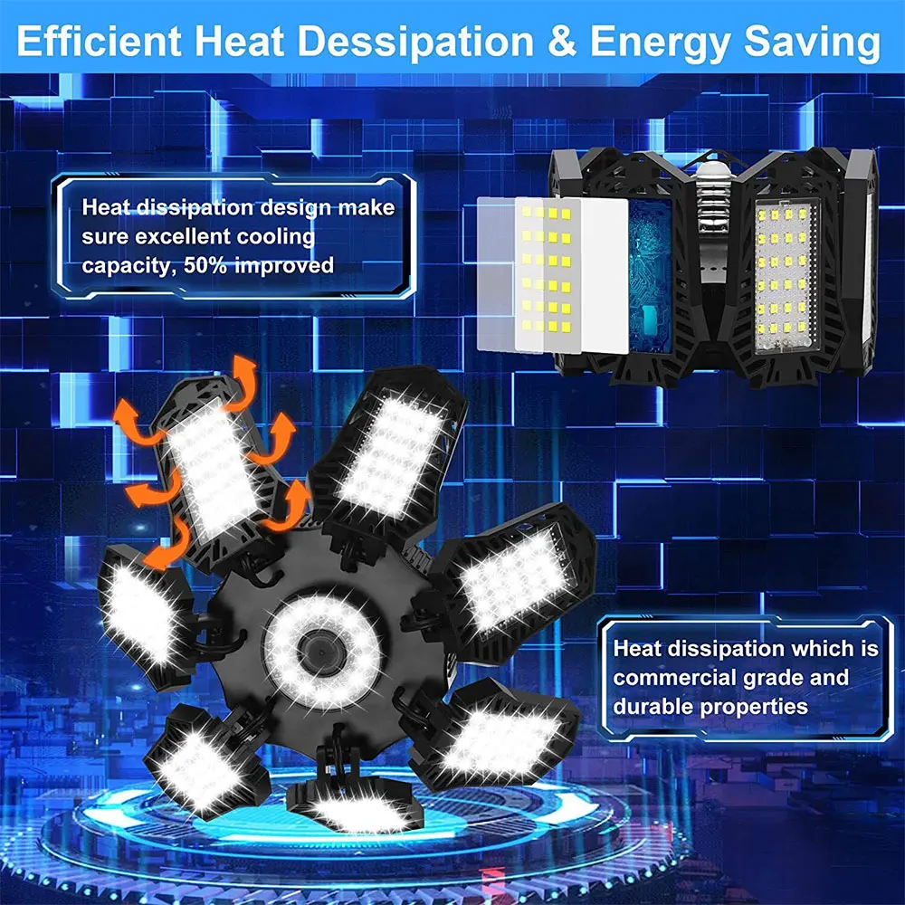 Deformable LED Garage Light – 7-Panel Adjustable Ceiling Lamp for Workshop - Image 4