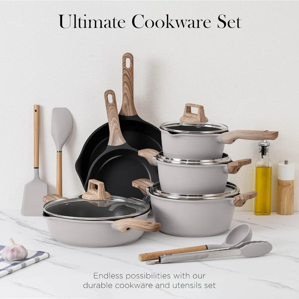 Nonstick Cast Aluminum Cookware Set with Utensils – 17-Piece Set, Dishwasher Safe, Heat Resistant - Image 2