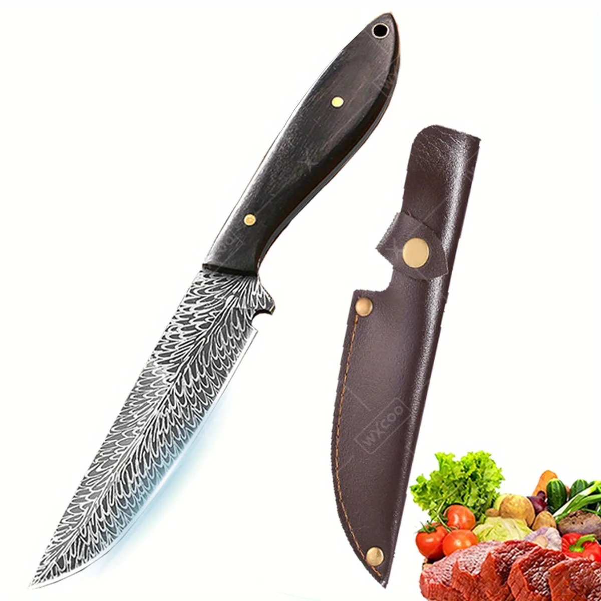 Portable Damascus Steel Utility Knife with Shadow Laser Pattern