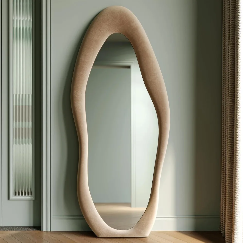 63x24 inch full-length mirror, irregular wave mirror hanging or leaning against the wall in the dressing room/bedroom - Image 2