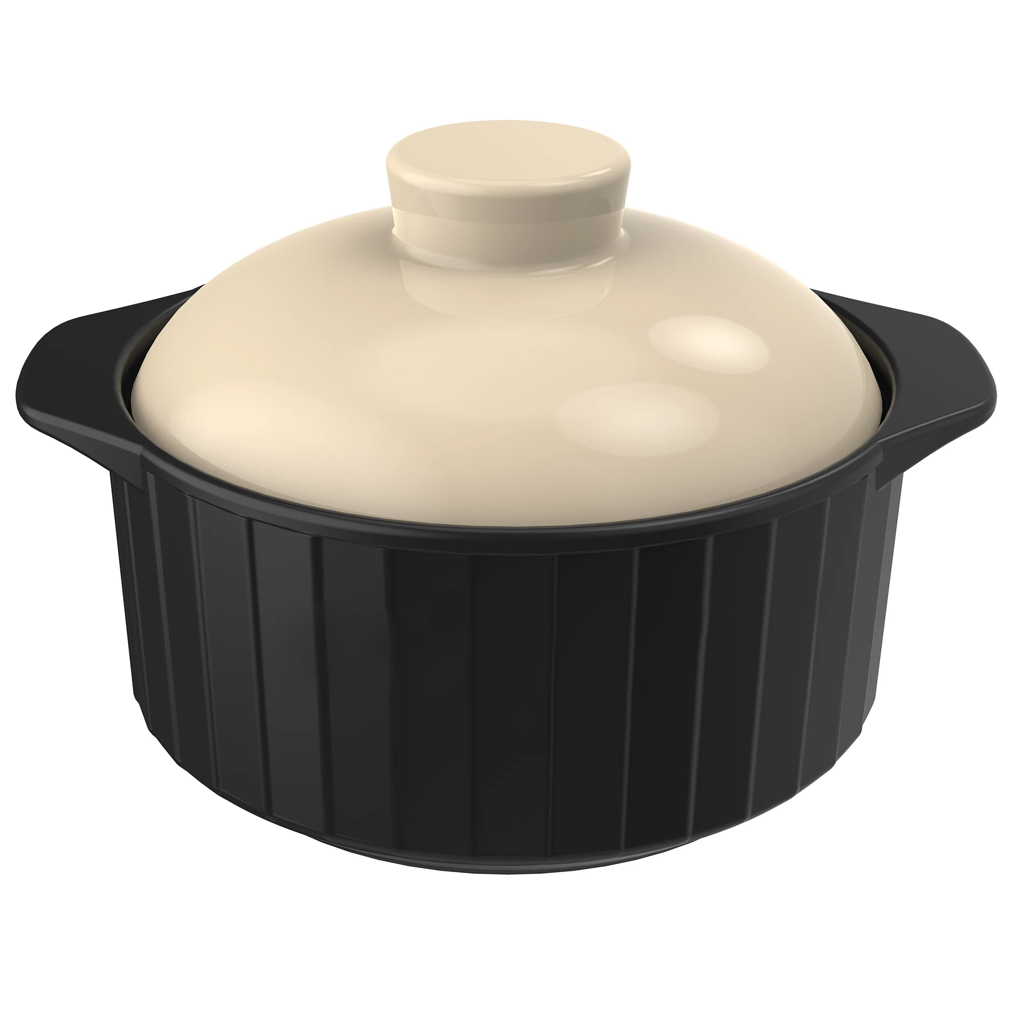 4QT Black Ceramic Soup Pot with Beige Lid – Cold-to-Oven Safe, Thermal Shock & Dishwasher Friendly