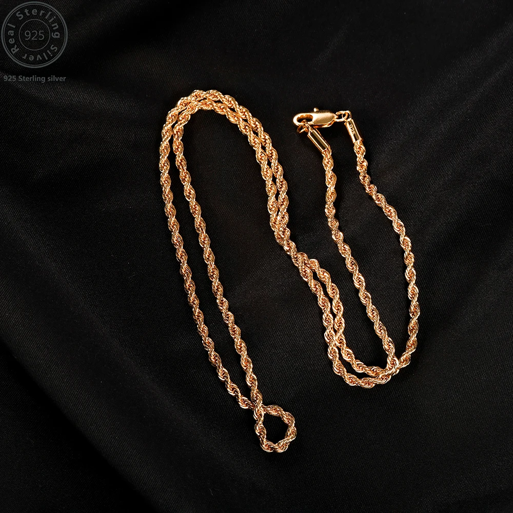 18K Gold Plated 2.8mm Twisted Rope Necklace – 925 Sterling Silver Wedding Jewelry - Image 5