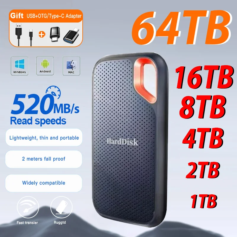 2024 1TB USB 3.1 Portable SSD High-Speed External Drive for Laptop/PC
