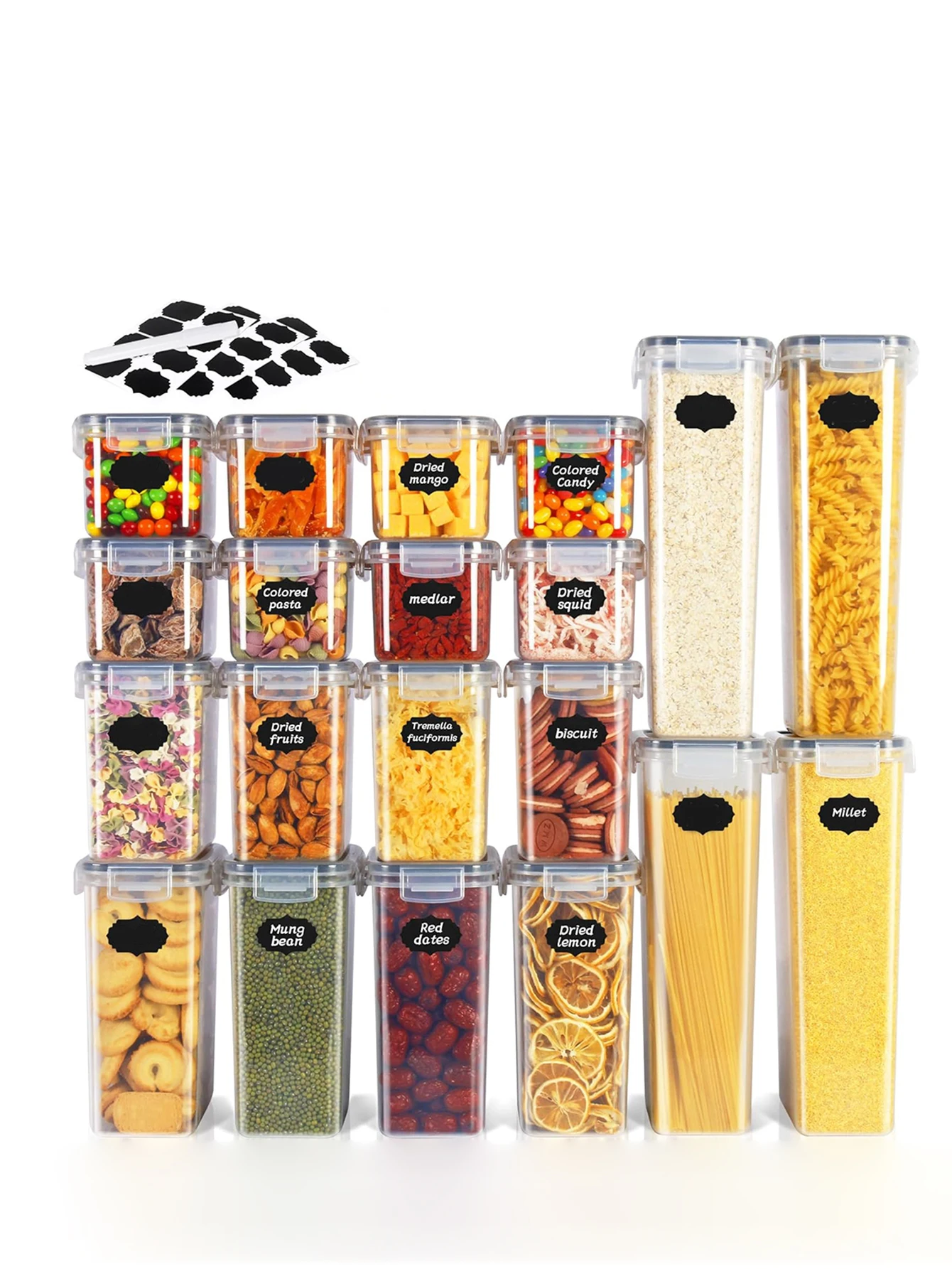 20-Piece Airtight BPA-Free Food Storage Container Set – Labeled Pantry Jars
