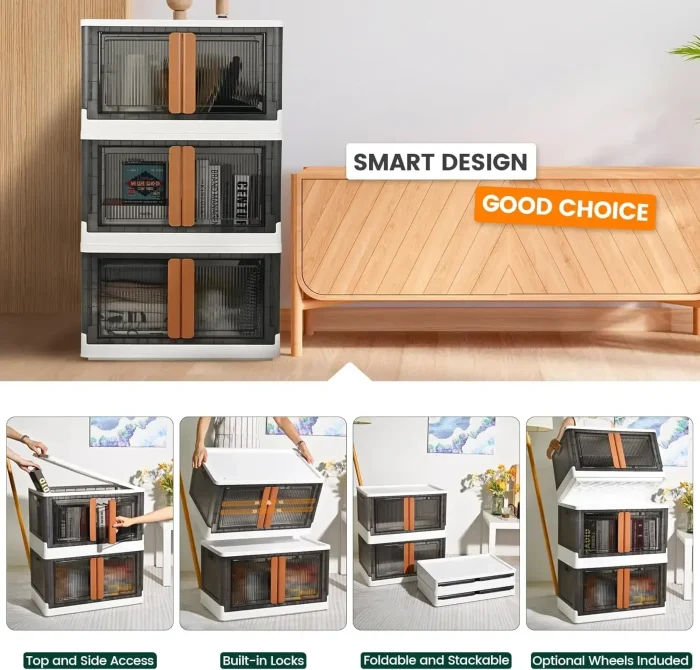 TRZZ 19-Gal Stackable Closet Organizer with Wheels – 4-Piece Foldable Plastic Storage Boxes - Image 3