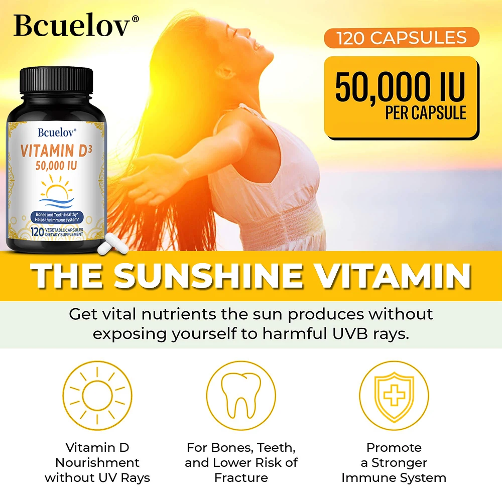Vitamin D3 50,000 IU - Supports Bone, Heart, Teeth & Muscle Health, 120 Capsules - Image 3