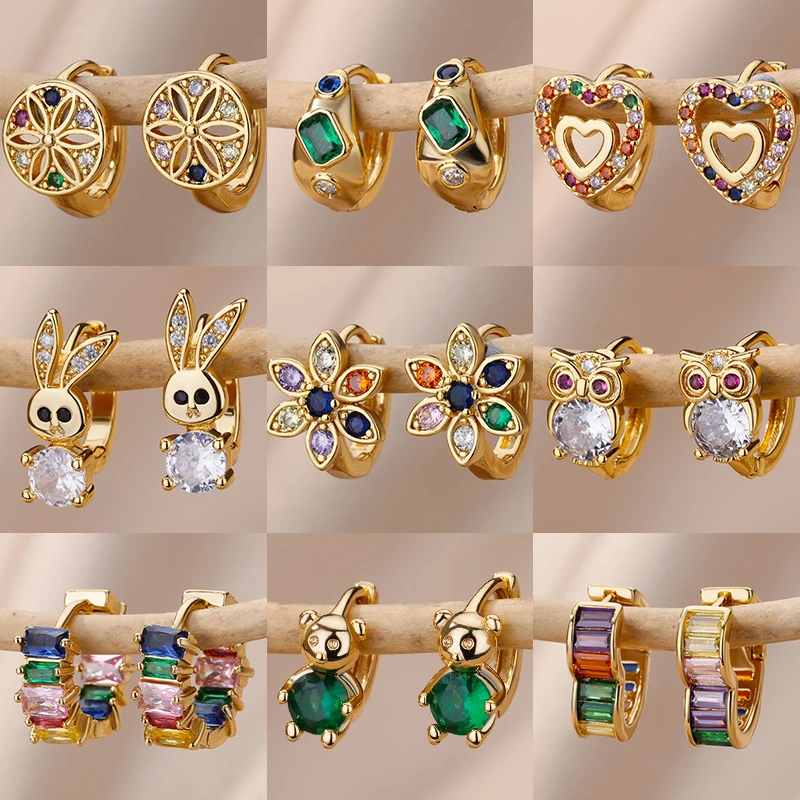 2024 Trending Zircon Colored Flower Hoop Earrings Stainless Steel Luxury Jewelry for Women