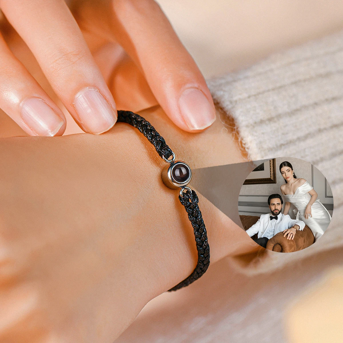 Custom Photo Projection Bracelet – Adjustable Braided Rope Bangle