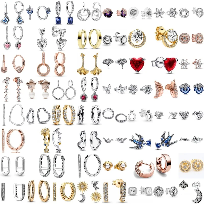 Double Hoop Sun & Moon Earrings – 925 Silver-Plated Butterfly Heart Studs