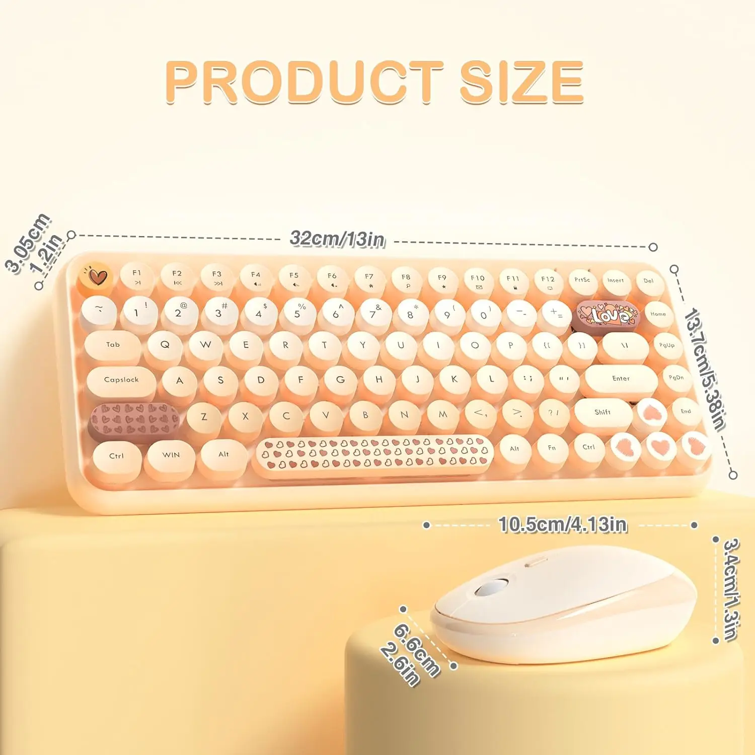 308i Pink Wireless 2.4G Keyboard and Mouse Set, Gradient Cute Round Keycaps for Retro Typewriter - Image 4