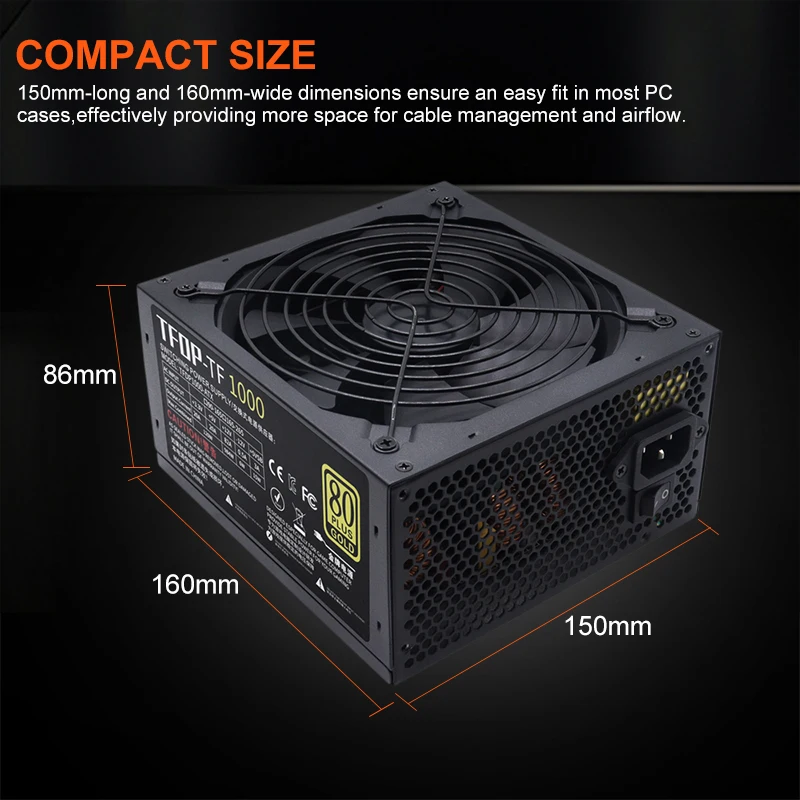 1000W Modular PSU Power Supply Gold for PC Computer – T.F.SKYWINDINTL - Image 4