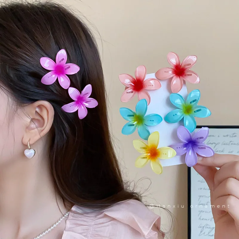 1/6Pcs Hawaiian Gradient Flower Hair Clips Small Claw Hairpin Crab Barrette Women Hair Accessories - Image 5