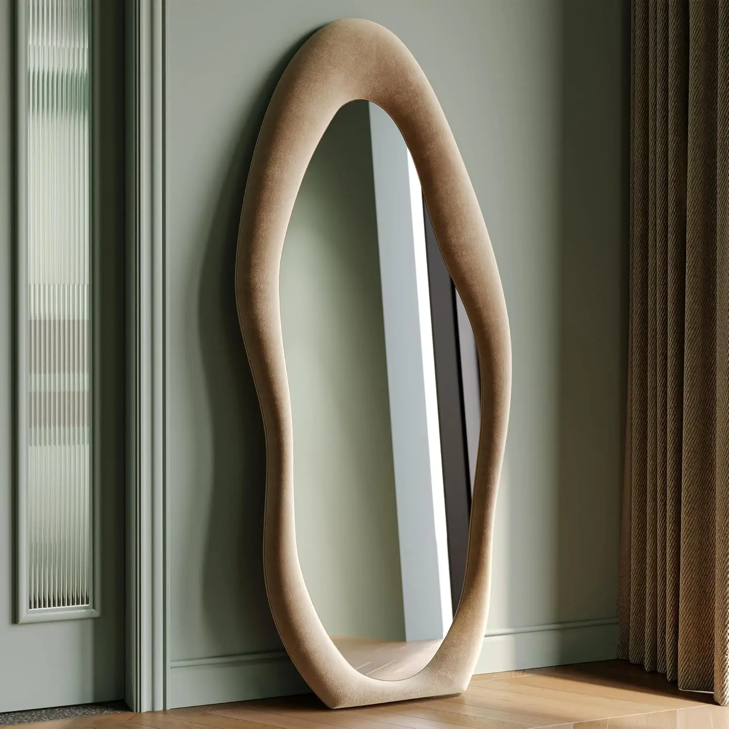 63x24 inch full-length mirror, irregular wave mirror hanging or leaning against the wall in the dressing room/bedroom - Image 12