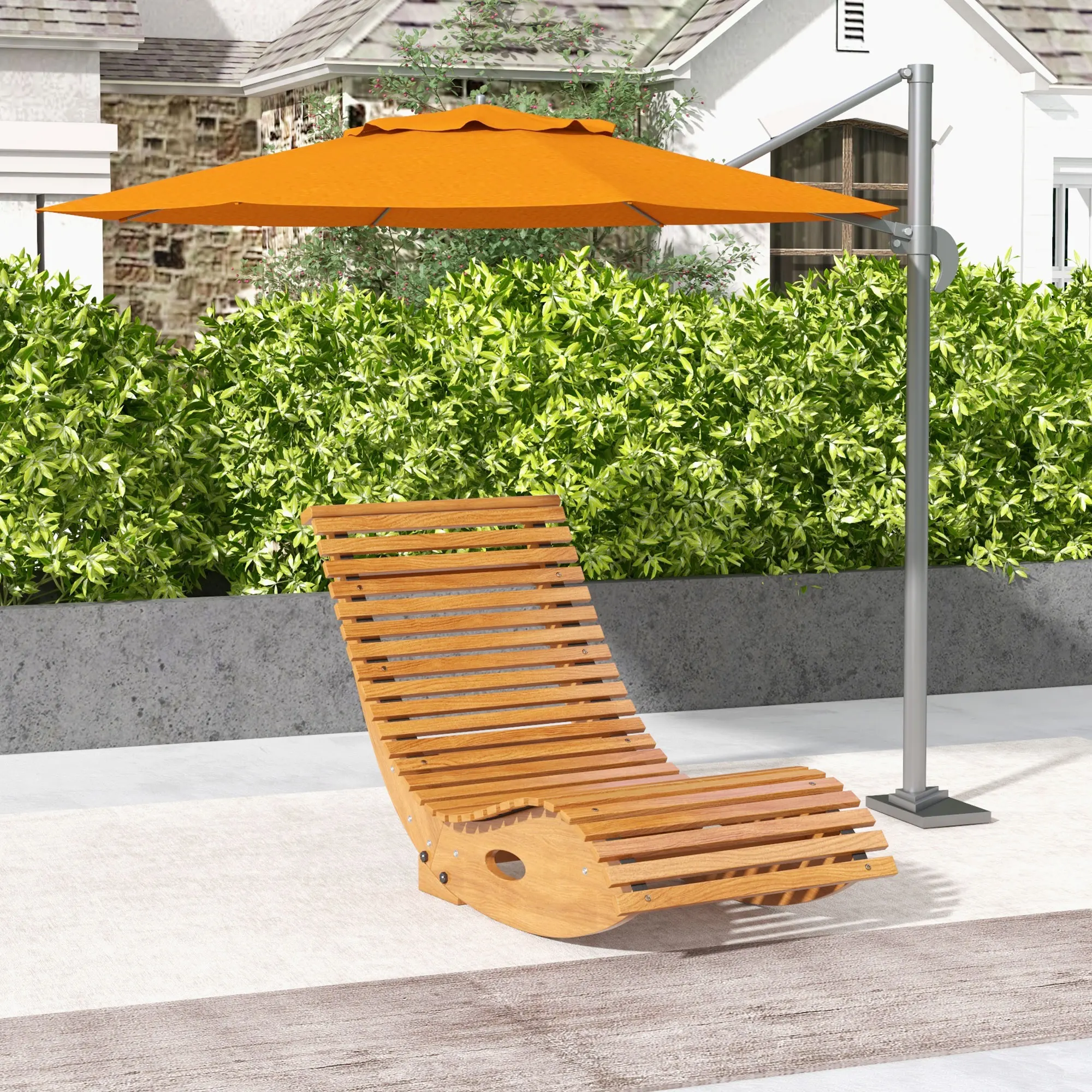Outdoor Teak Rocking Chair – Outsunny Slatted Wooden Patio Rocker - Image 2