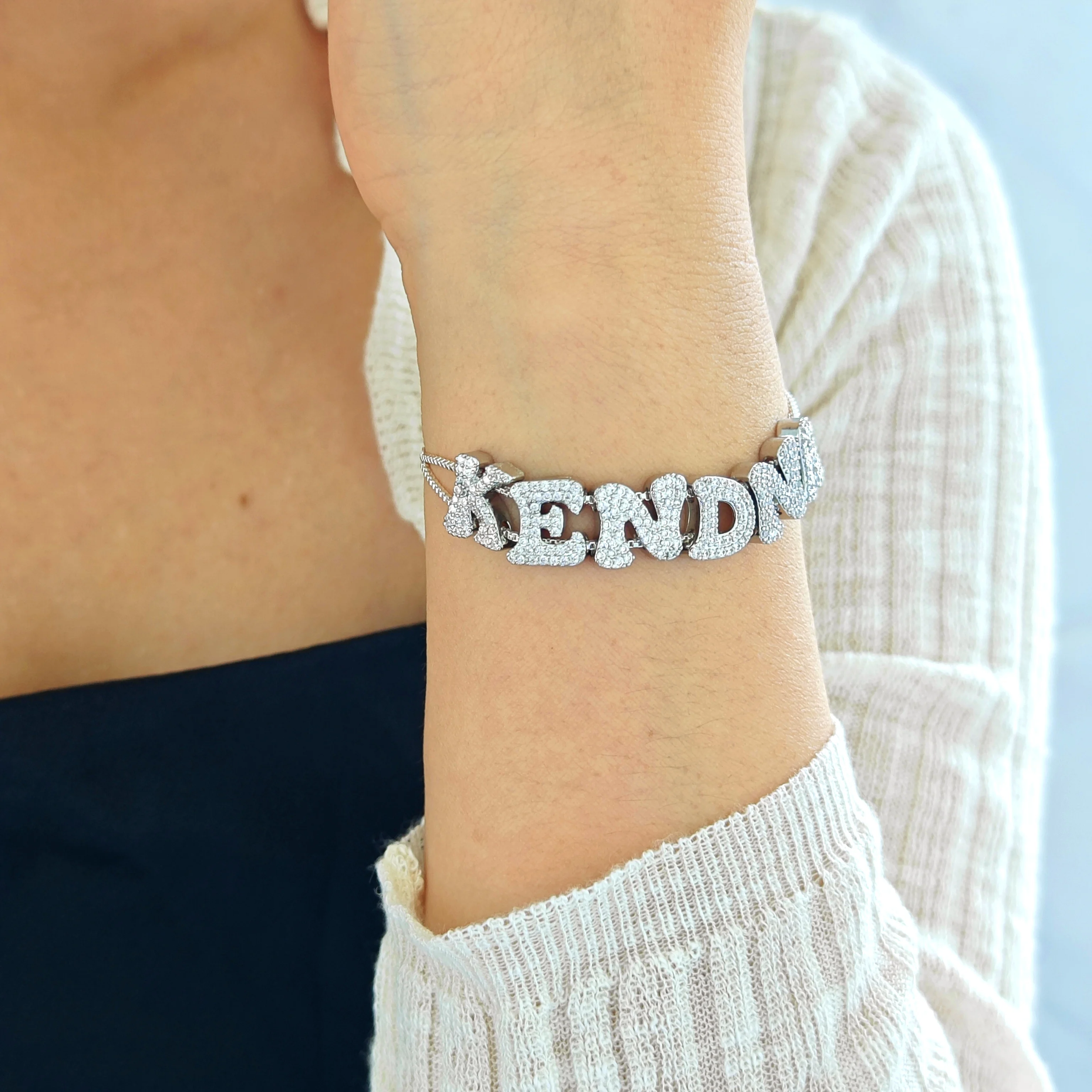 DOREMI Custom Alphabet Pendant Slide Bracelet Double Chain Mesh Dainty Personalized Name Jewelry - Image 4