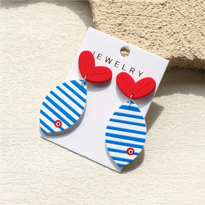 Ocean Blue Striped Fish Tail Acrylic Stud Earrings – Beach Vacation Jewelry