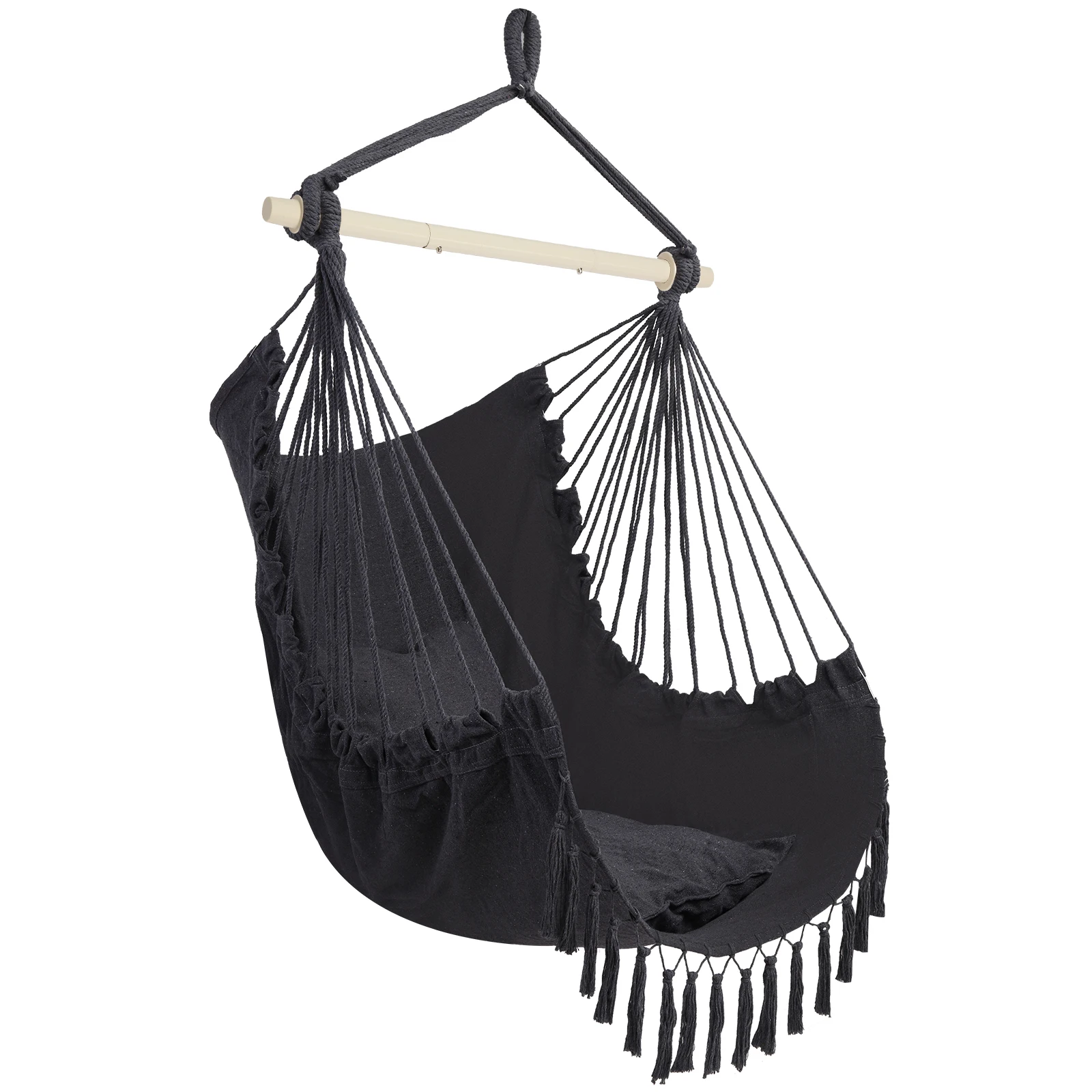 Gray Tassel Hanging Chair with Comfortable Pillow – Indoor Outdoor Swing - Image 5