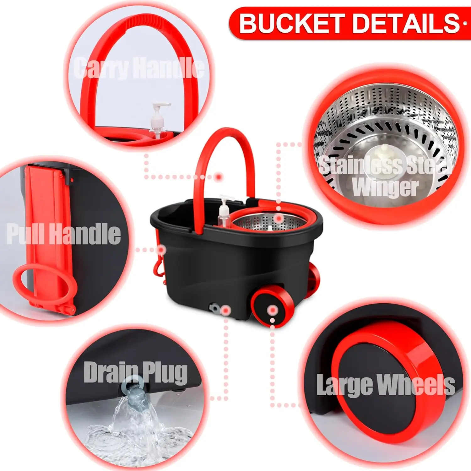 Spin Mop Bucket Set with Wheels & 61" Adjustable Handle – 360° Rotating Mop - Image 5