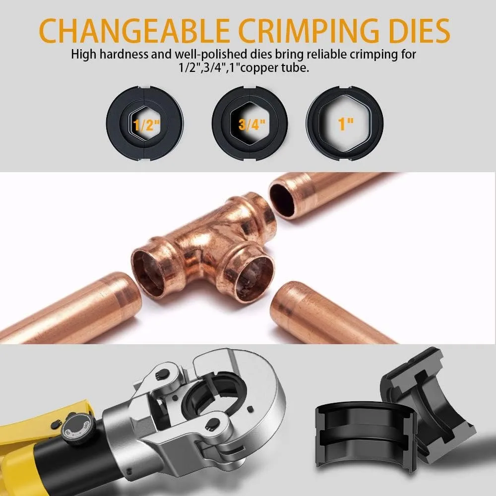 Hydraulic Copper Tube Crimping Tool - Plumbing Tool with Crimping Dies & Jaws - Image 3